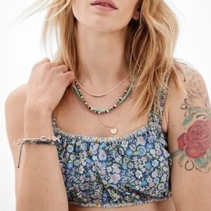 American Eagle Floral Boho Cottagecore Crop Top Shirred Straps Cami Tank Sz XS